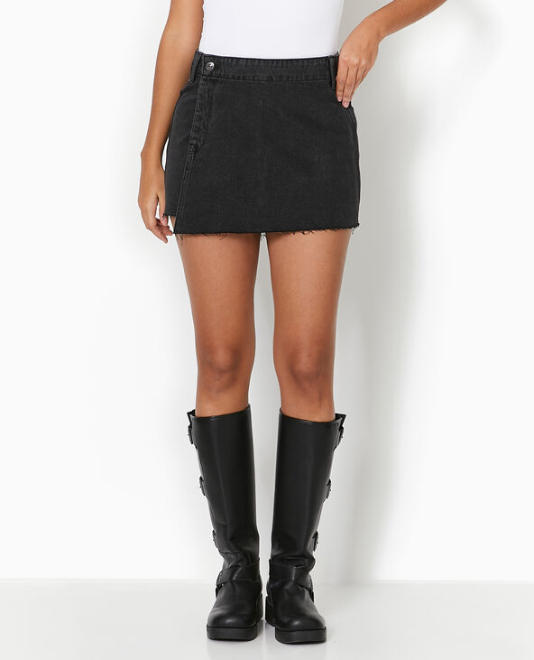 Jupe-short portefeuille en jean noir - Pimkie