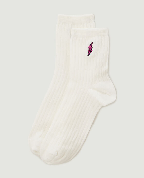 Paire de chaussettes avec broderie écru - Pimkie