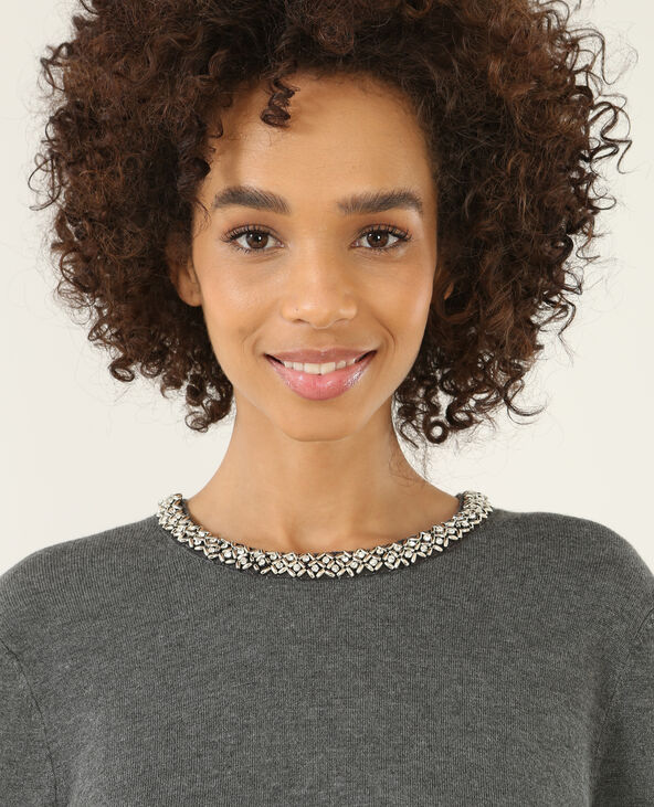Pull col bijoux gris chiné - Pimkie