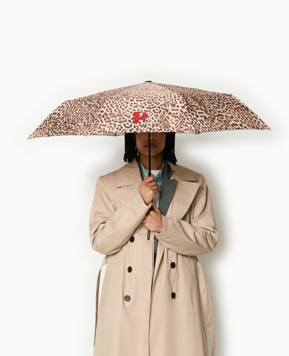 Parapluie rétractable léopard avec housse camel - Pimkie