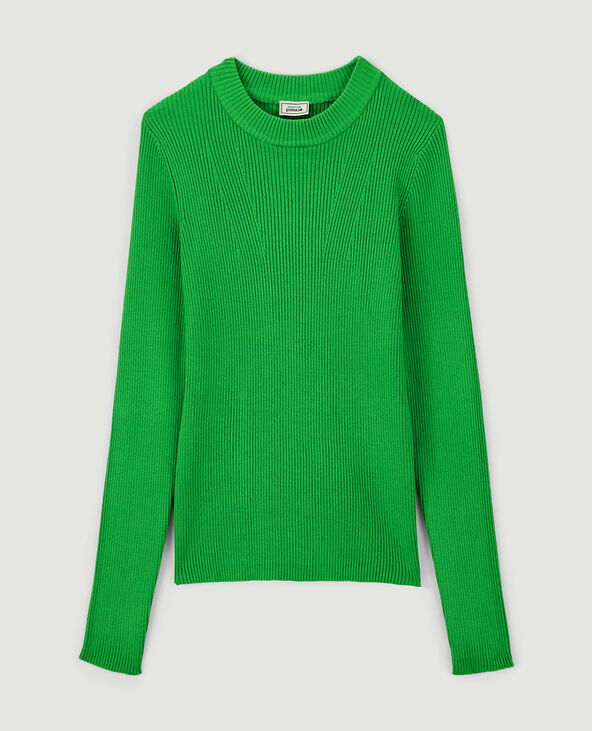 Pull col rond maille côtelée vert - Pimkie