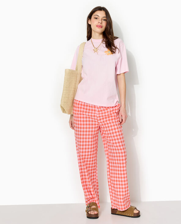 Pantalon droit taille élastiquée motif vichy orange - Pimkie