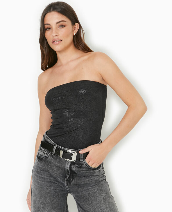 Top bustier bandeau avec fils lurex noir - Pimkie