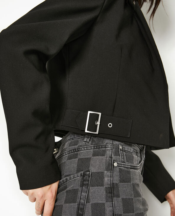 Veste blazer courte avec pattes et boucles noir - Pimkie