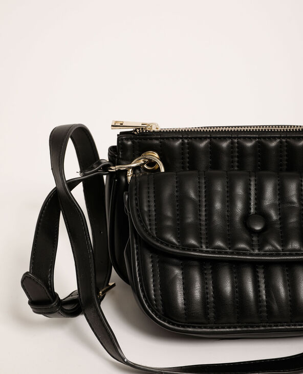 Sac bandoulière triple en simili cuir noir - Pimkie