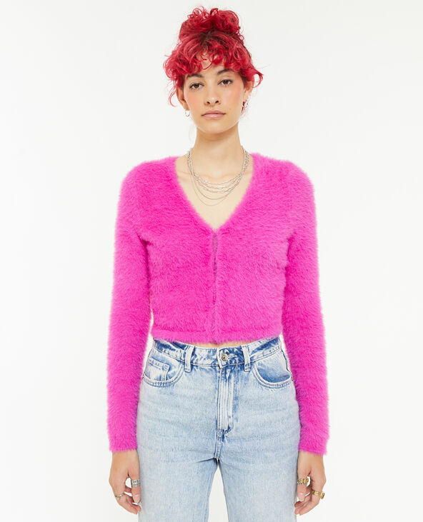 Gilet court en maille poilue rose - Pimkie