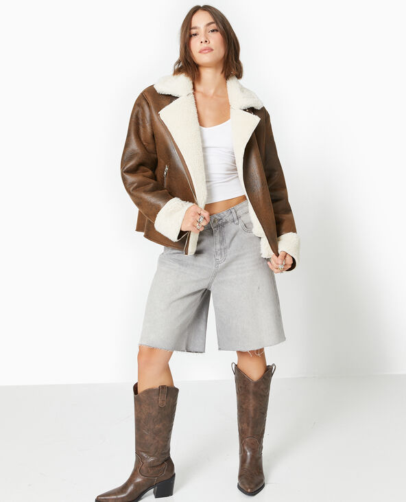 Blouson aviateur en simili cuir double de fourrure