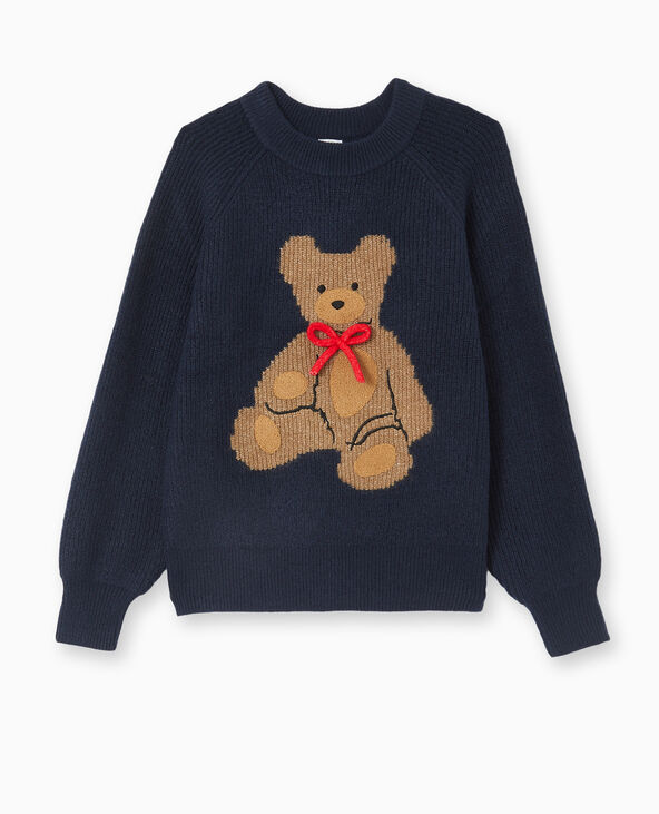 Pull oversize avec ourson et nœud bleu marine - Pimkie