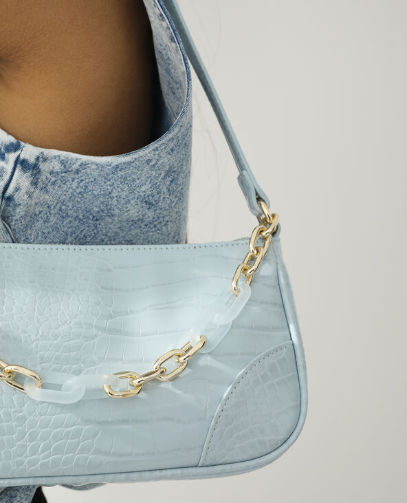 Sac porté épaule croco et chaîne bleu turquoise - Pimkie