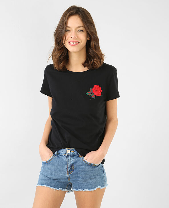 T-shirt broderie rose noir - Pimkie