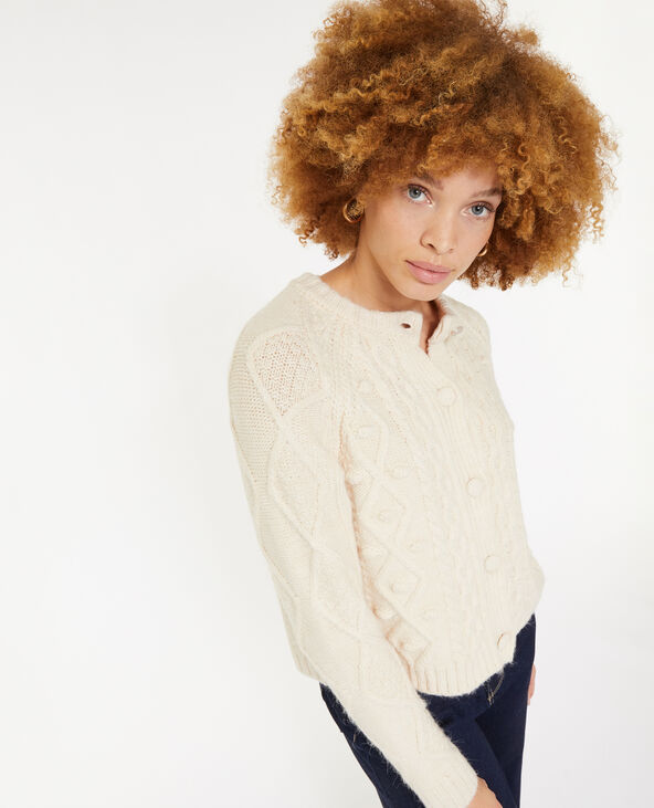 Gilet col rond maille fantaisie blanc - Pimkie