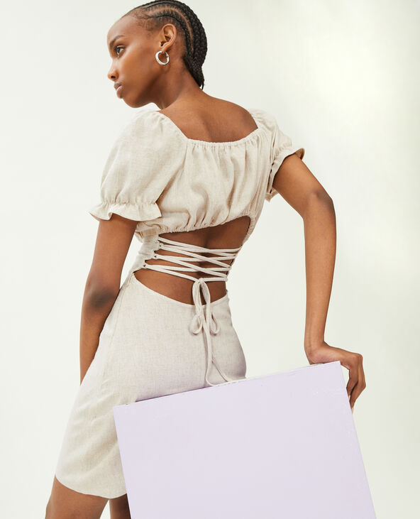 Robe courte dos-nu avec laçage beige - Pimkie