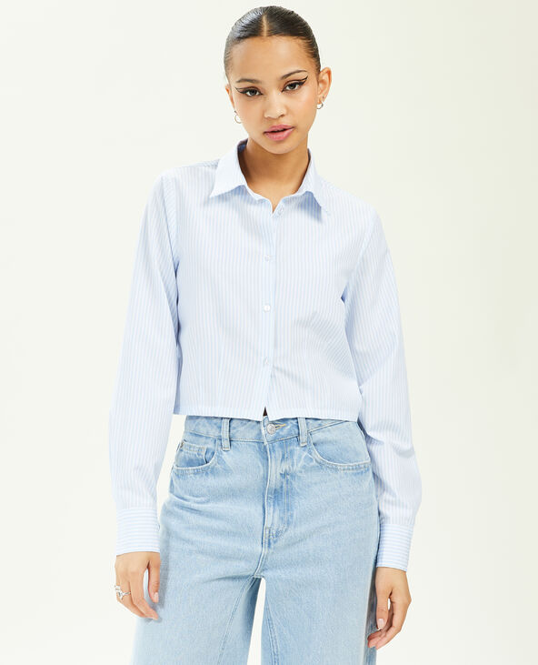 Chemise cropped manches longues rayures bleu - Pimkie