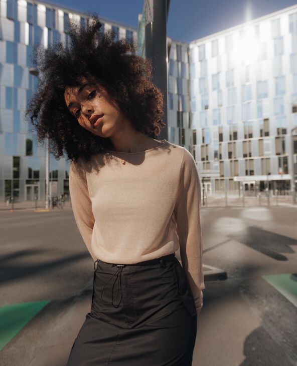 Top manches longues en maille transparente beige - Pimkie