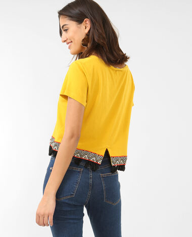 Cropped top à pompons jaune ocre - Pimkie