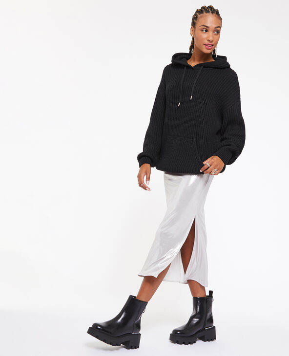 Pull capuche en grosse maille noir - Pimkie