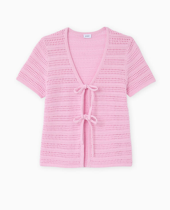 Gilet ajouré manches courtes avec nouettes rose - Pimkie