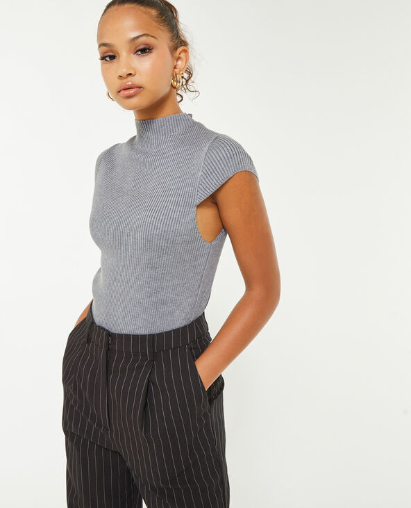 Top en maille manches courtes gris foncé - Pimkie