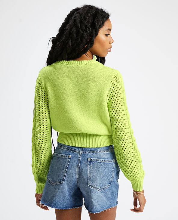 Pull maille fantaisie ajourée vert anis - Pimkie