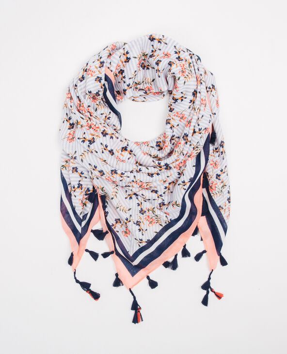 Foulard rayures et fleurs bleu - Pimkie
