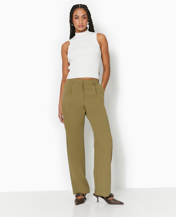 Pantalon droit avec pinces vert kaki - Pimkie