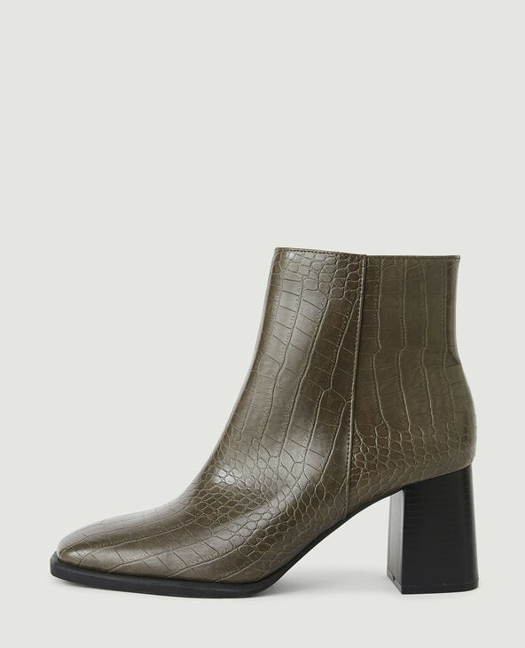 Bottines talon effet croco best sale