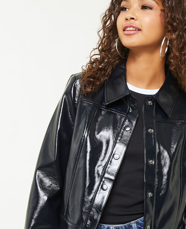 Veste unie en vinyle noir - Pimkie