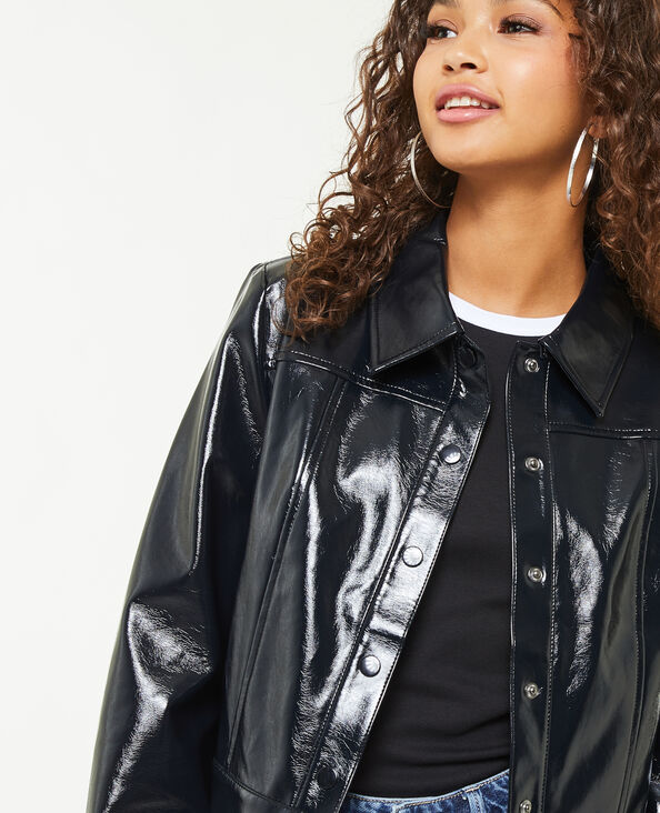 Veste unie en vinyle noir - Pimkie