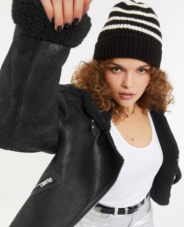 Blouson en suédine et sherpa façon peau lainée gris foncé - Pimkie