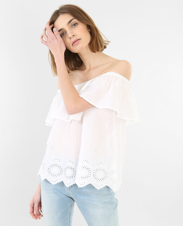 Blouse col bardot brodée blanc - Pimkie
