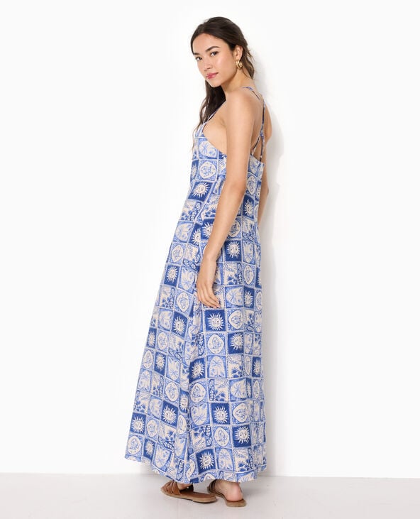 Robe longue à bretelles motif soleils et palmiers bleu - Pimkie
