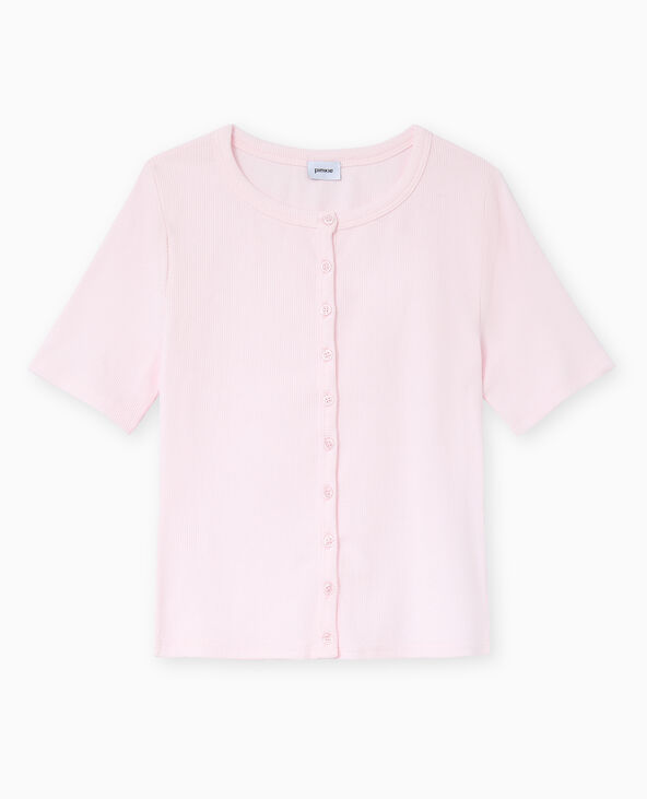 T-shirt boutonné en maille côtelée rose clair - Pimkie