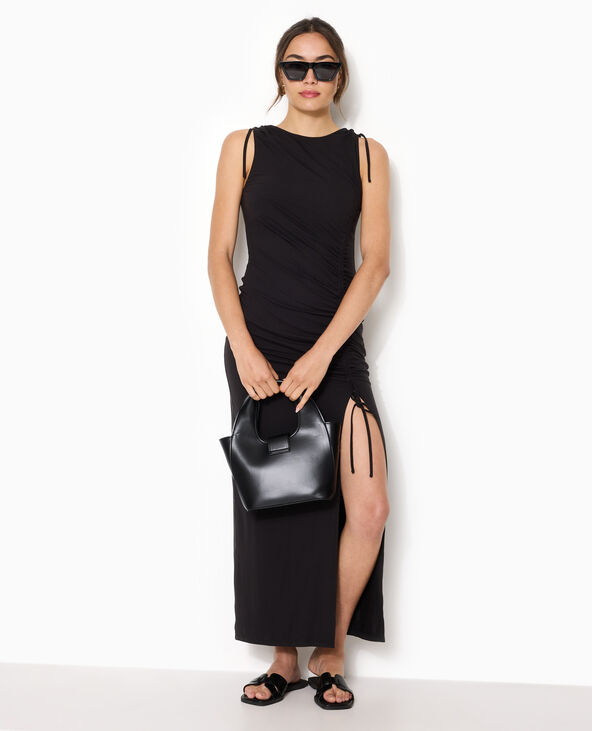 Robe longue avec liens coulissés et fronces noir - Pimkie