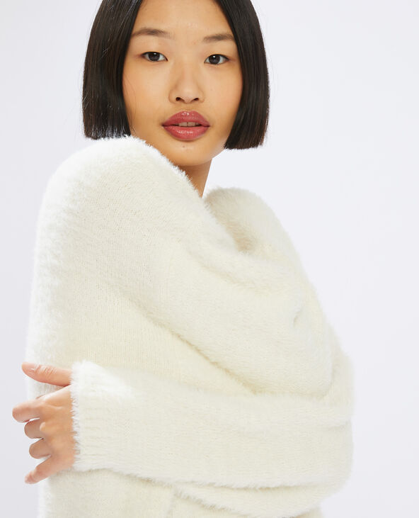Gilet long en maille poilue blanc - Pimkie