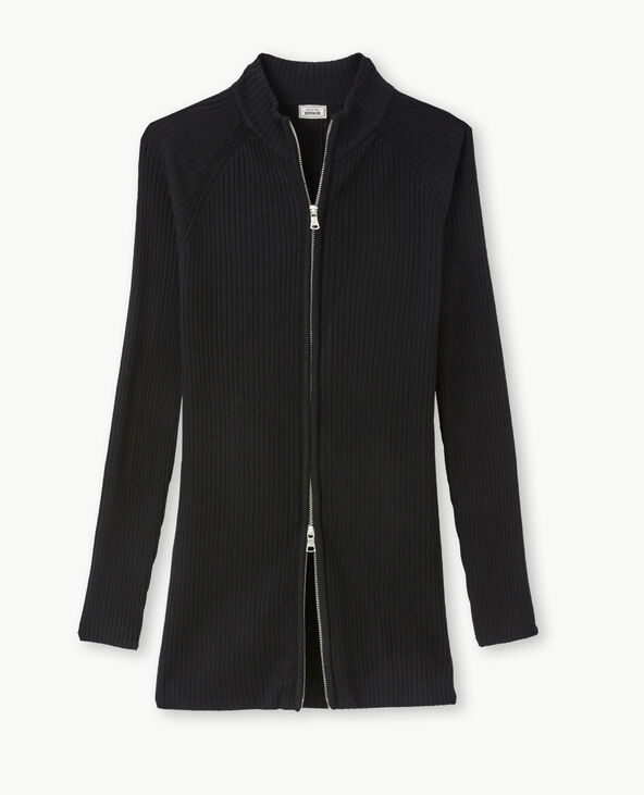 Gilet long en maille côtelée avec col montant noir - Pimkie