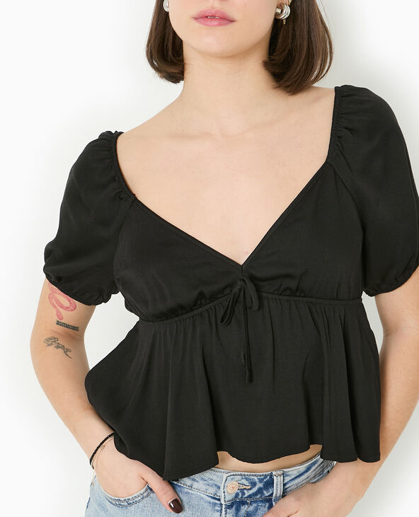 Blouse encolure V avec nœud noir - Pimkie