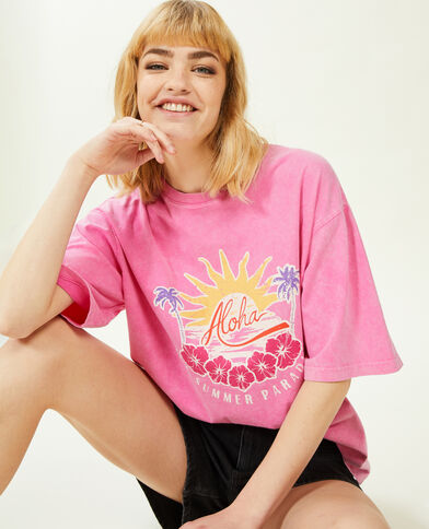 T-shirt oversize avec imprimé rose - Pimkie