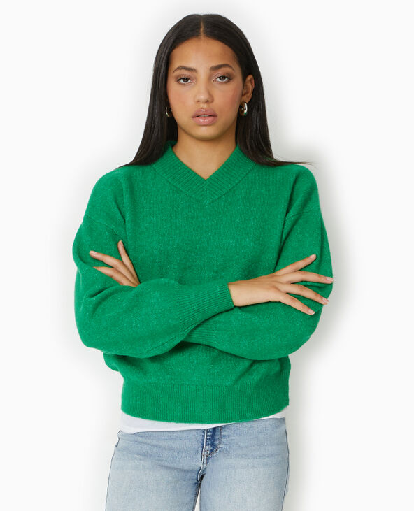 Pull col V en maille vert - Pimkie