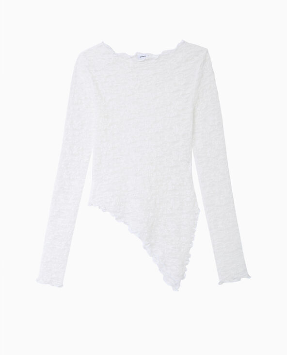 Top asymétrique dentelle manches longues blanc - Pimkie