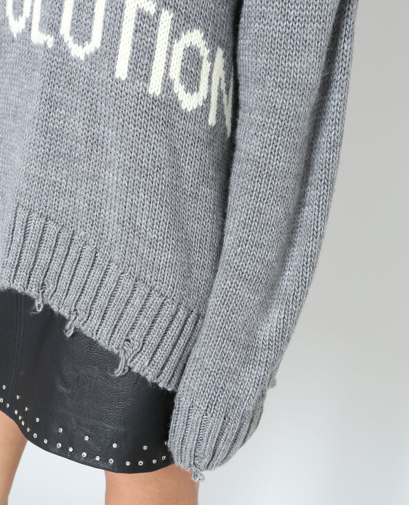 Pull XL à message gris chiné - Pimkie