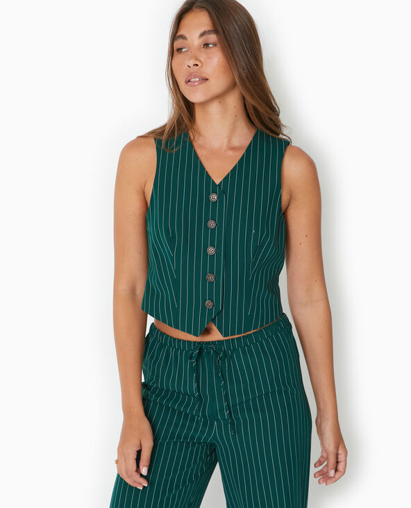 Gilet de barman avec rayures banquier vert foncé - Pimkie