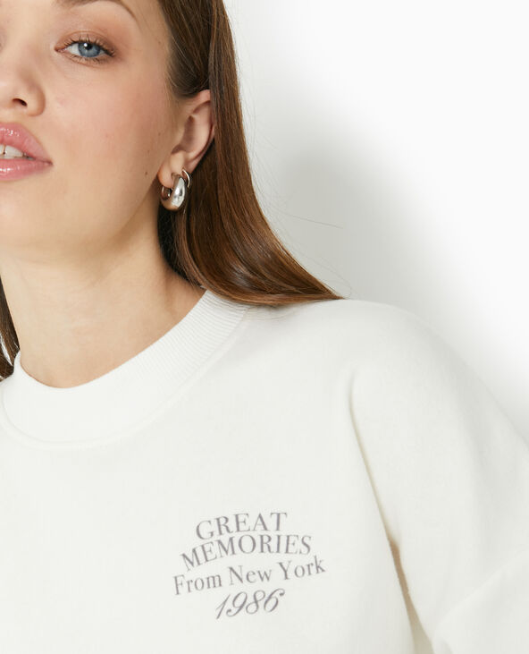 Sweat col rond avec print devant et dos blanc - Pimkie
