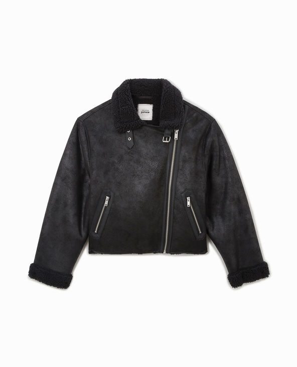 Blouson en suédine et sherpa façon peau lainée gris foncé - Pimkie