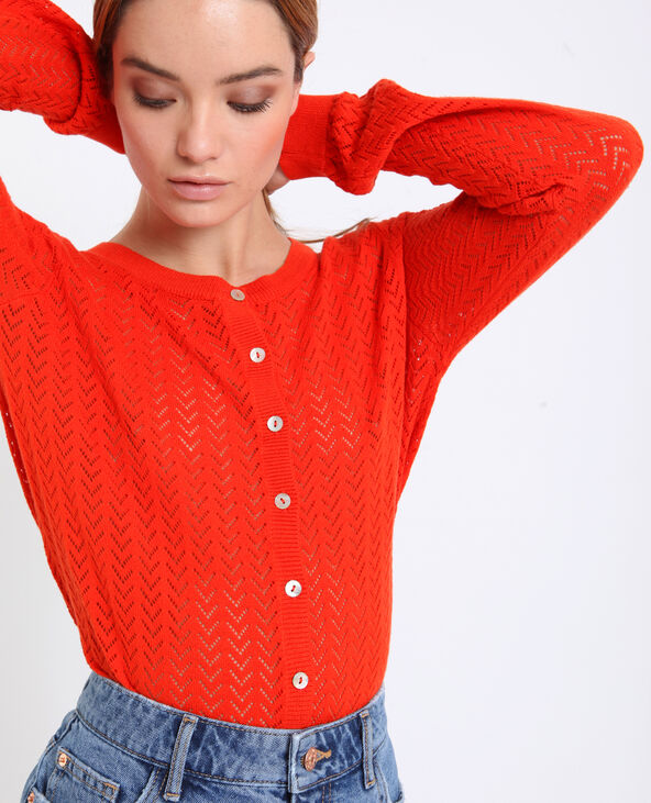 Gilet en maille ajourée orange - Pimkie