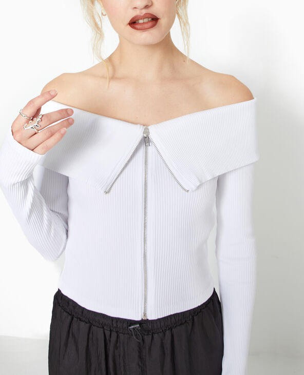Top zippé encolure Bardot blanc - Pimkie