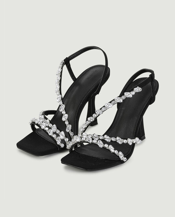Sandales à talons avec brides et strass noir - Pimkie