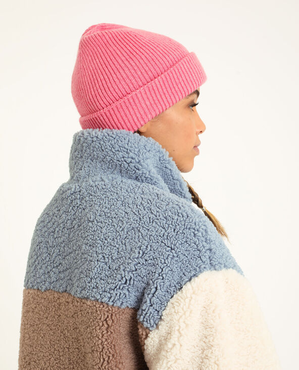 Bonnet avec revers rose fluo - Pimkie