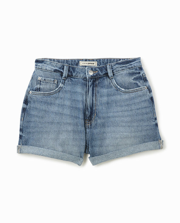 Short en jean loose taille haute bas roulottés bleu - Pimkie