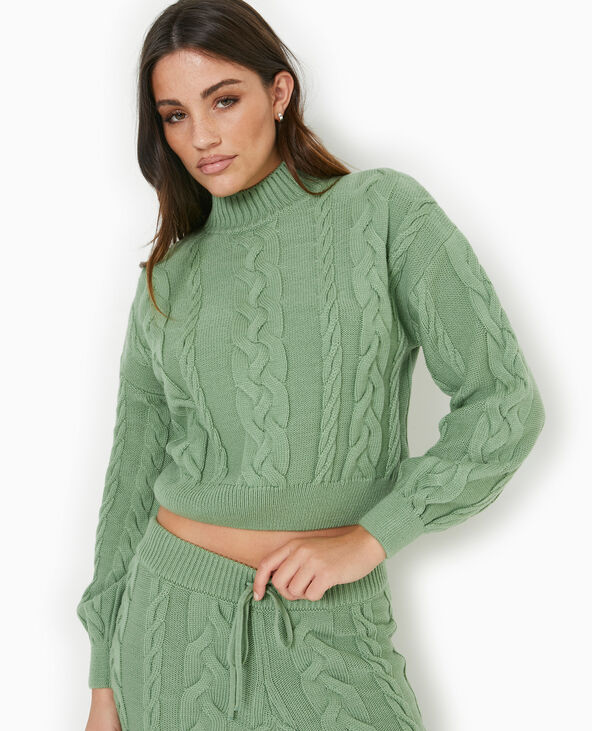 Pull en maille torsadée devant vert - Pimkie