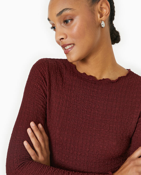 Top manches longues en tissu reliéfé bordeaux - Pimkie
